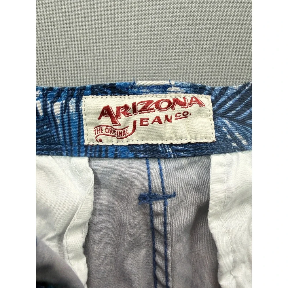 Arizona Jean Co Palm Leaf Tropical Shorts Blue Stretch Chino | Men's 29